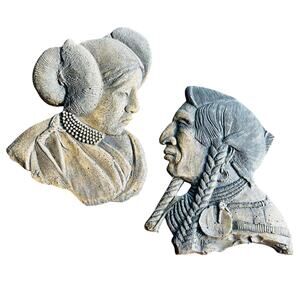 Desert Sand Set of Two Southwest American Indian Cast Wall Art signed Faces